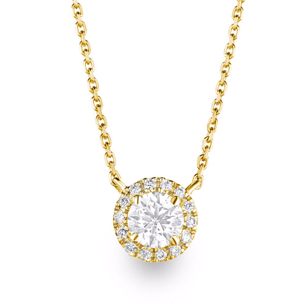 Lumia 0.70ct Lab Diamond Halo Necklace in 9K Yellow Gold G/Vs